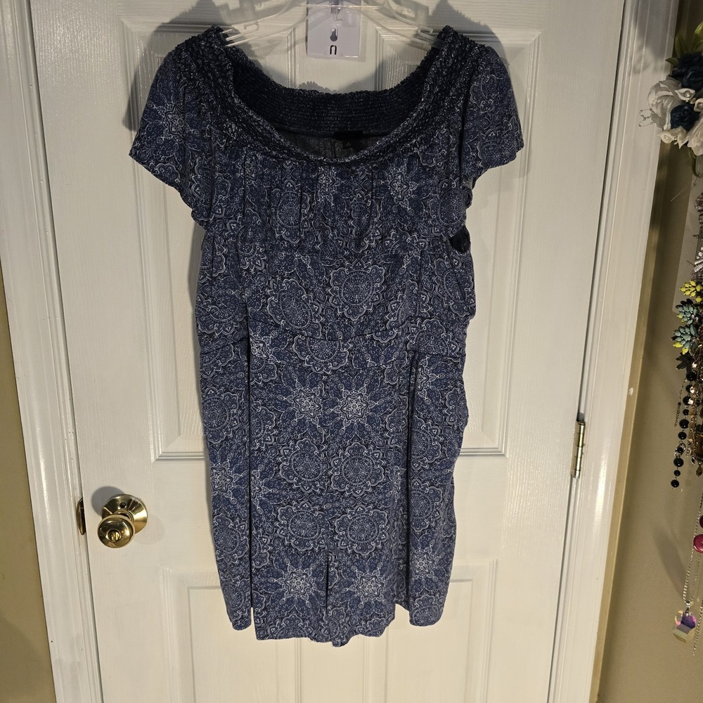 Torrid Blue Paisley Medallion Smocked Off Shoulder Romper Womens Plus Size 2 2X